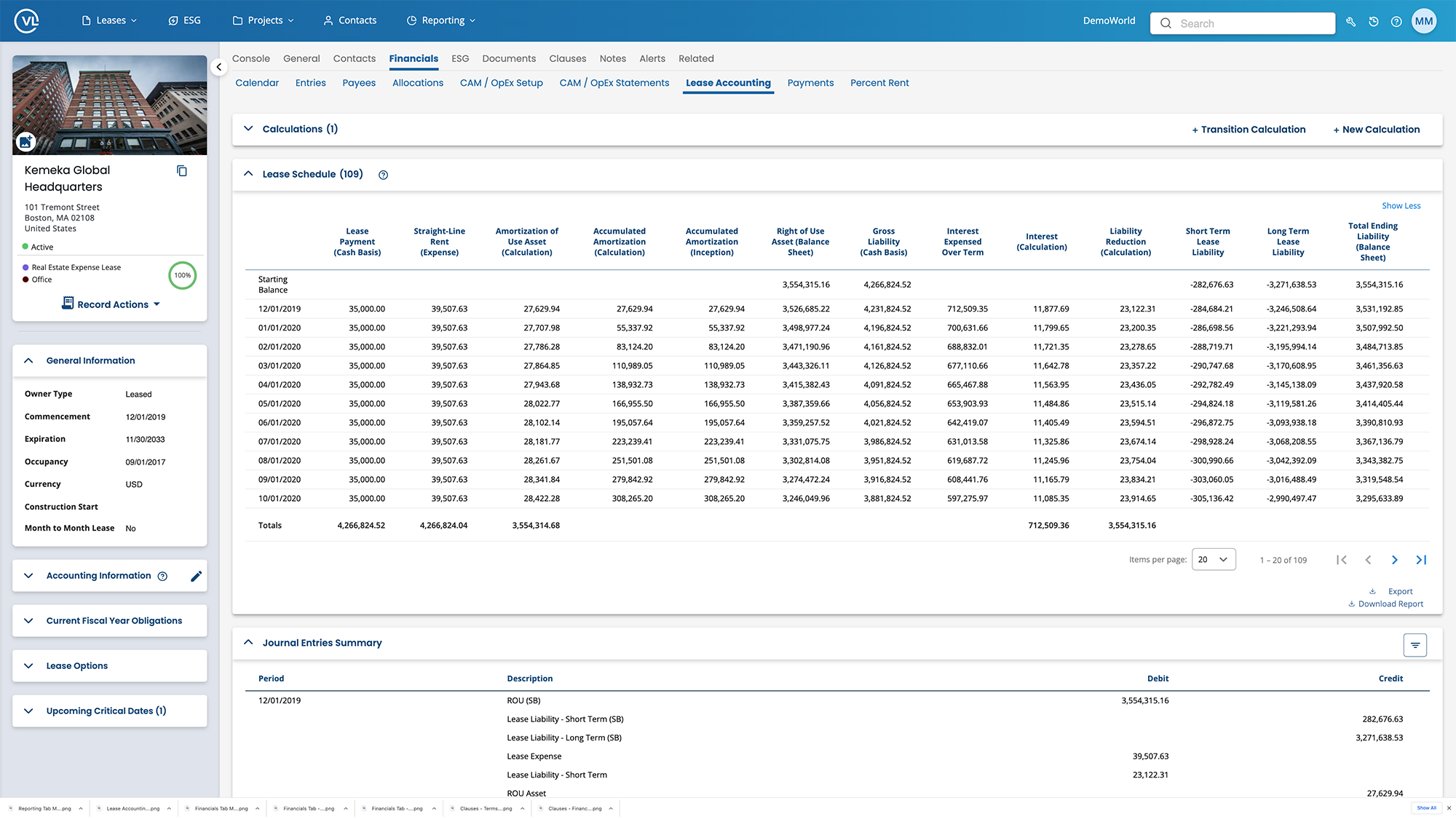 Lease Accounting Screen